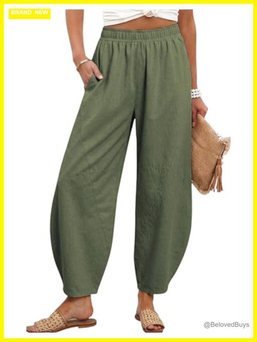 Tanming Womens Barrel Pants High Elastic Waisted Capri Loose Fit Casual Wide